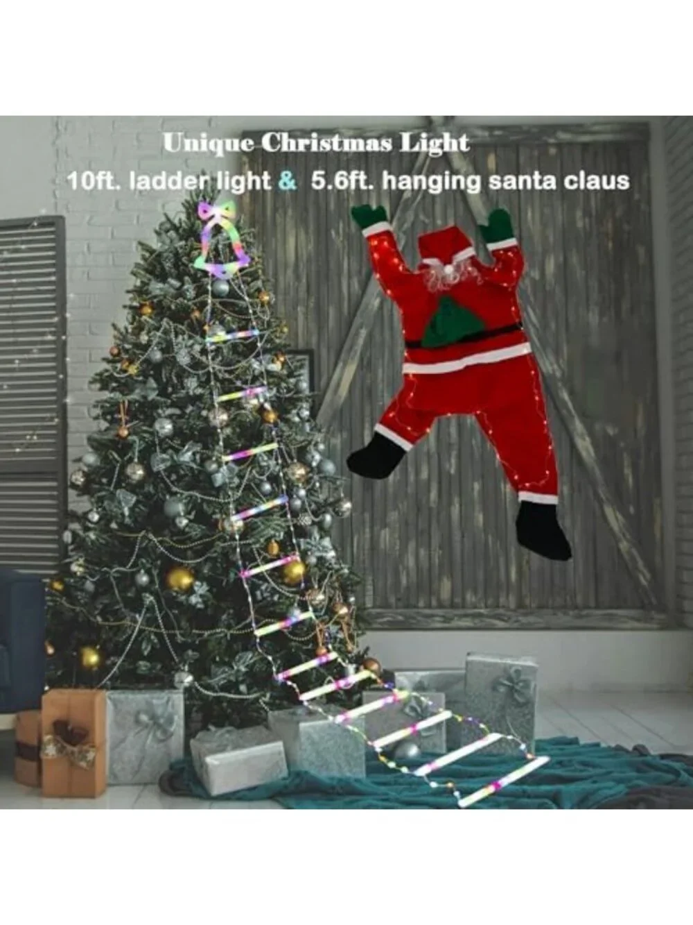 10ft LED Christmas Ladder Light with 5.6ft Hanging Santa Decor - Holiday Cheer!